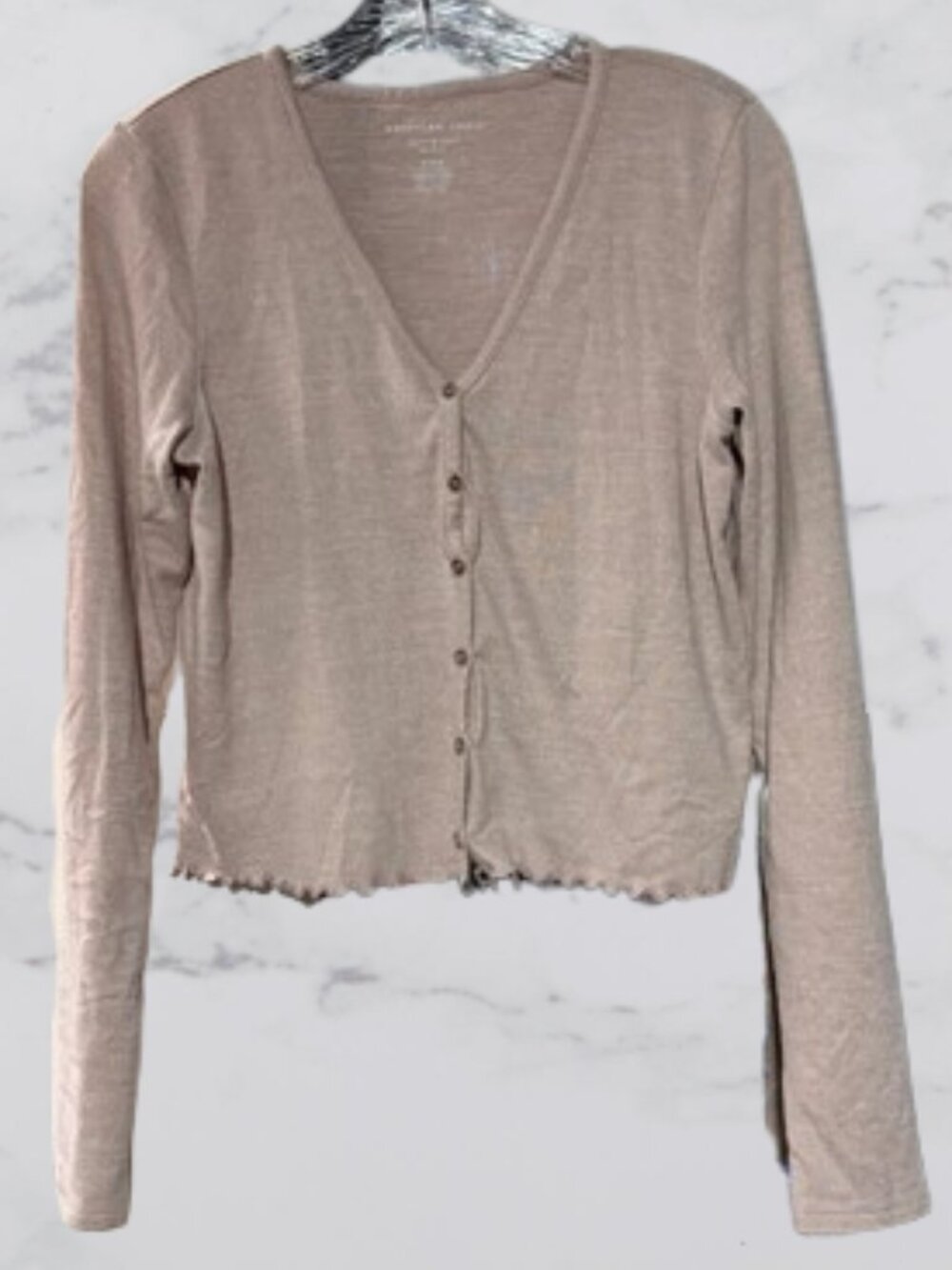 American Eagle Outfitters Light Pink Ribbed Button-Front Crop Cardigan Size S